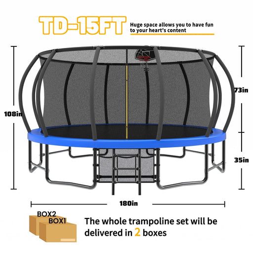 15FT Trampoline with Basketball Hoop - Recreational Trampolines with Ladder ,Shoe Bag and Galvanized Anti-Rust Coating Default -DTYStore