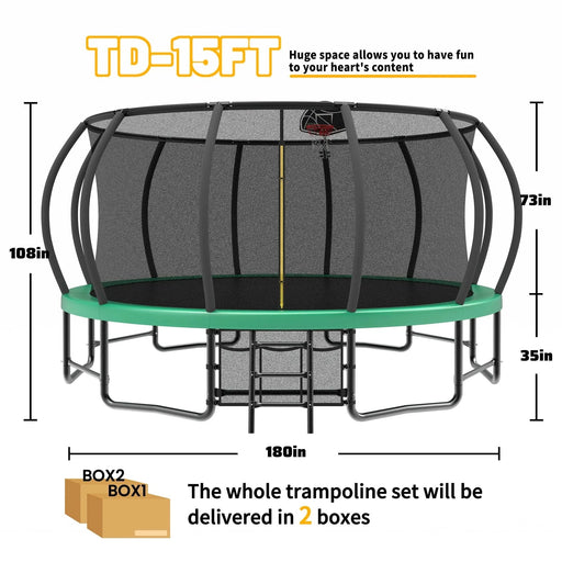 15FT Trampoline with Basketball Hoop - Recreational Trampolines with Ladder ,Shoe Bag and Galvanized Anti-Rust Coating Default -DTYStore