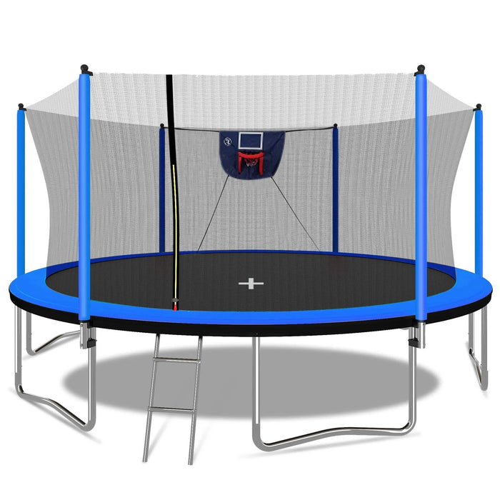 15FT Trampoline with Basketball Hoop Inflator and Ladder, 6pcs extra safety net pole sleeves- Blue Default -DTYStore