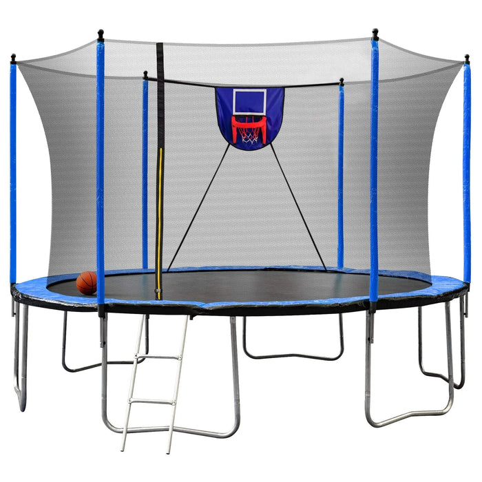 15FT Trampoline with Basketball Hoop Inflator and Ladder, 6pcs extra safety net pole sleeves- Blue Default -DTYStore