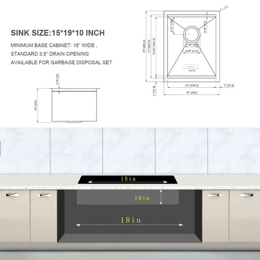 15' Undermount Kitchen Sink - 16 Gauge Stainless Steel Ledge Workstation, Brushed Nickel Finish, 15x19x10 Inches Default -DTYStore
