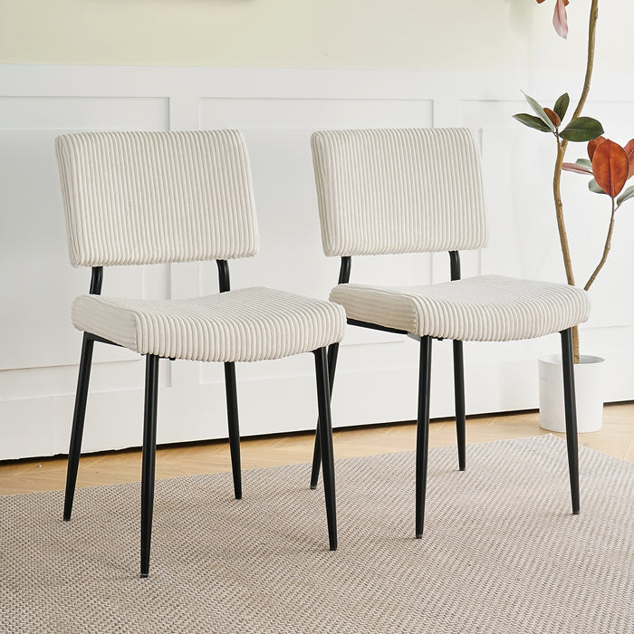 Modern Beige simple dining chair Fabric Upholstered Chairs home bedroom stool back dressing chair black metal legs(set of 2) - DTYStore