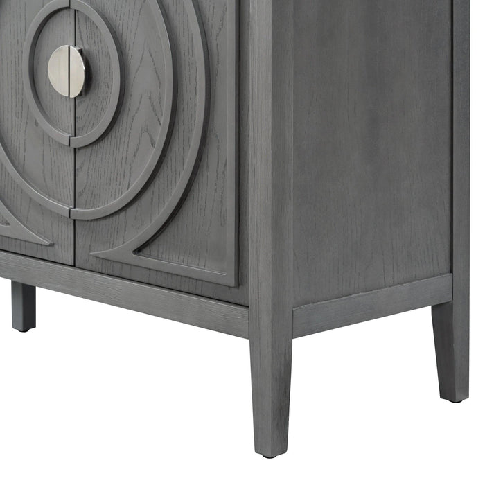 Retro Sideboard Door with Circular Groove Design and Round Metal Door Handle for Entrance, Dining Room, Living Room