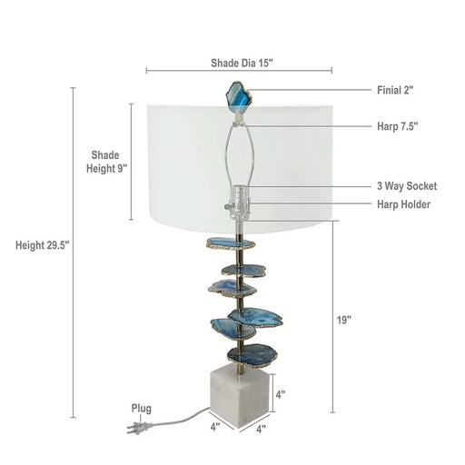 15x29.5' Blue and White Agate Slice Table Lamp with Marble Base Default -DTYStore