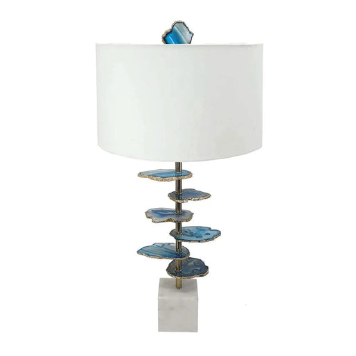 15x29.5' Blue and White Agate Slice Table Lamp with Marble Base Default -DTYStore