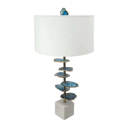 15x29.5' Blue and White Agate Slice Table Lamp with Marble Base Default -DTYStore