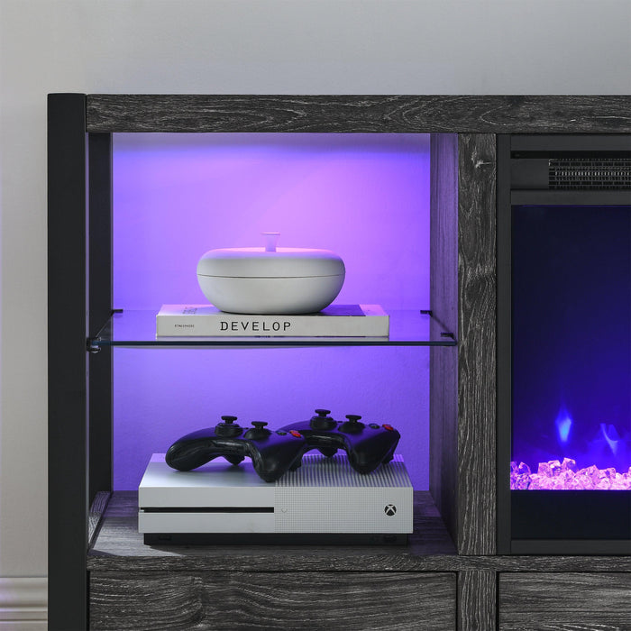 60 Inch Electric Fireplace Media TV Stand With Sync Colorful LED Lights-Dark rustic oak color - DTYStore
