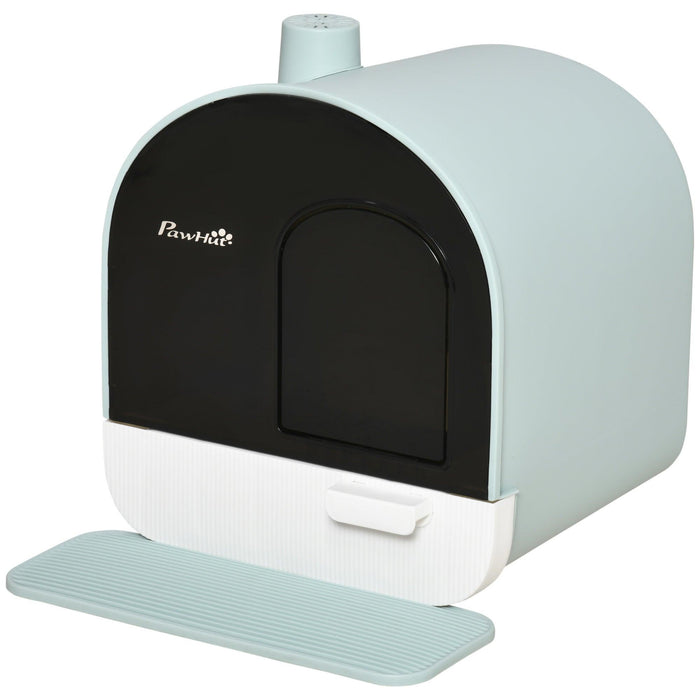 Cat Litter Box with Lid, Covered Litter Box for Indoor Cats with Tray, Scoop, Filter, 17" x 17" x 18.5", Green - DTYStore