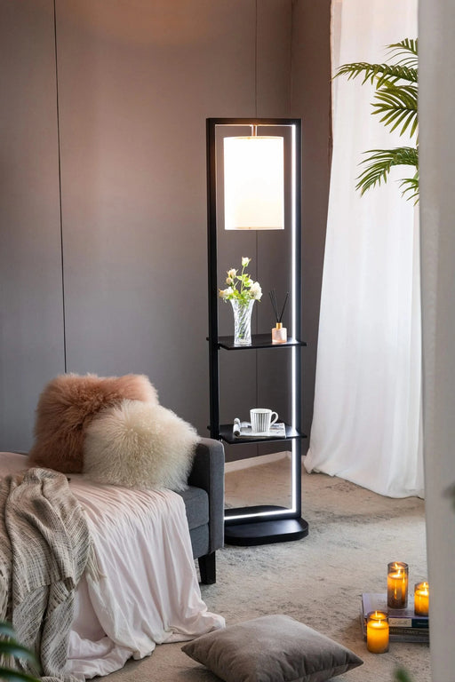 16.5x17x74' Two Tiered Vertical Shelving Stand with Light (Not include Bulb) Default -DTYStore