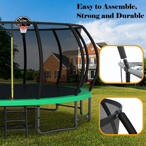 16FT Outdoor Trampoline for Kids and Adults, Pumpkin Trampolines with Curved Poles,Heavy Duty Trampoline Anti-Rust Coating ASTM Approval Default -DTYStore