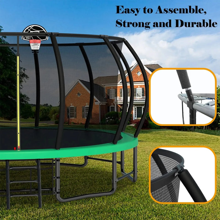 16FT Outdoor Trampoline for Kids and Adults, Pumpkin Trampolines with Curved Poles,Heavy Duty Trampoline Anti-Rust Coating ASTM Approval Default -DTYStore