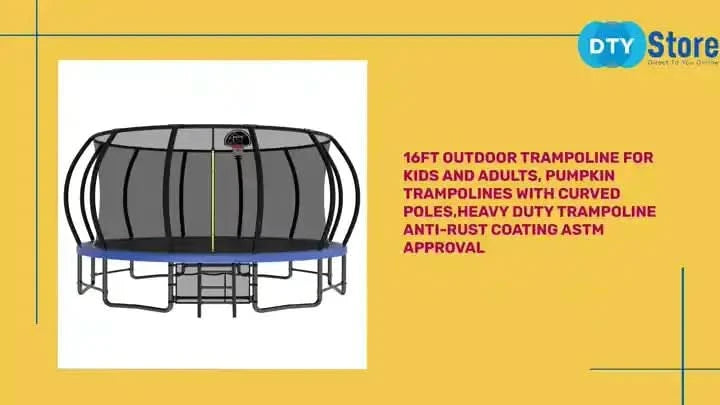16FT Outdoor Trampoline for Kids and Adults, Pumpkin Trampolines with Curved Poles,Heavy Duty Trampoline Anti-Rust Coating ASTM Approval Default -DTYStore