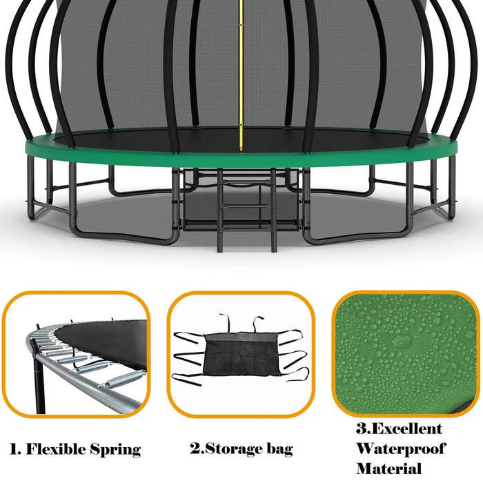 16FT Outdoor Trampoline for Kids and Adults, Pumpkin Trampolines with Curved Poles,Heavy Duty Trampoline Anti-Rust Coating ASTM Approval Default -DTYStore