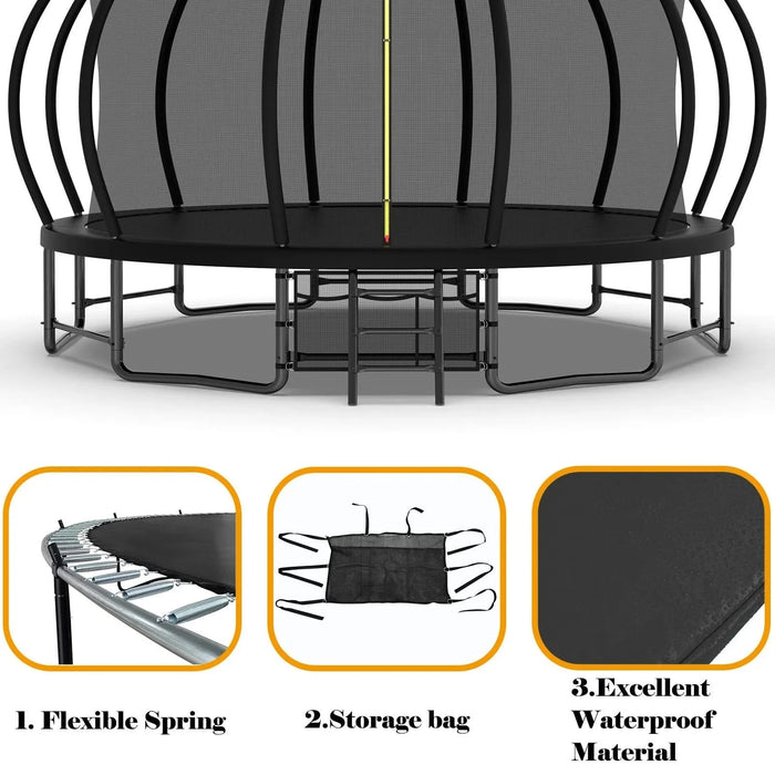 16FT Outdoor Trampoline for Kids and Adults, Pumpkin Trampolines with Curved Poles Heavy Duty Trampoline Anti-Rust Coating ASTM Approval Default -DTYStore