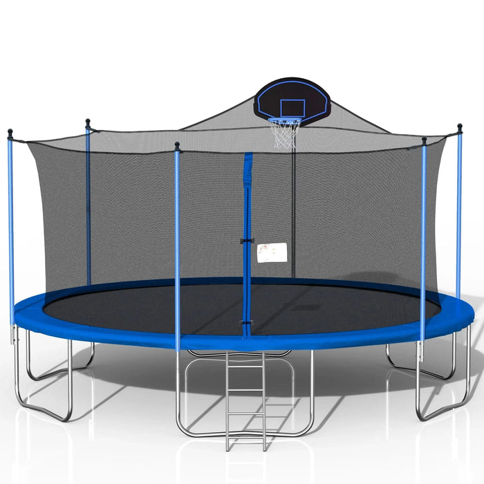16FT Trampoline for Adults & Kids with Basketball Hoop, Double-sided cover,Outdoor Trampolines w/Ladder and Safety Enclosure Net for Kids and Adults Default -DTYStore