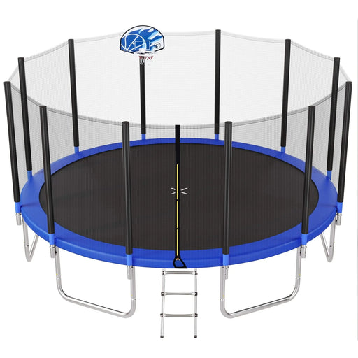 16FT Trampoline for Kids with Safety Enclosure Net, Basketball Hoop and Ladder, Easy Assembly Round Outdoor Recreational Trampoline Default -DTYStore
