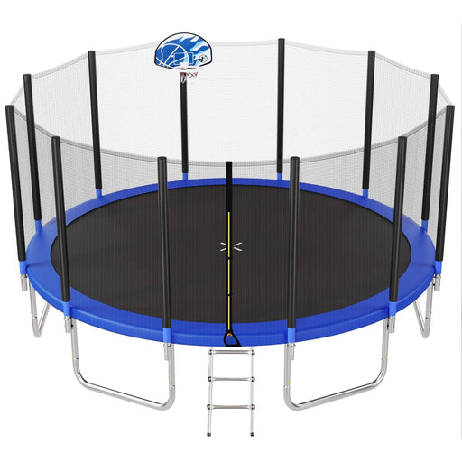 16FT Trampoline for Kids with Safety Enclosure Net, Basketball Hoop and Ladder, Easy Assembly Round Outdoor Recreational Trampoline - DTY Store