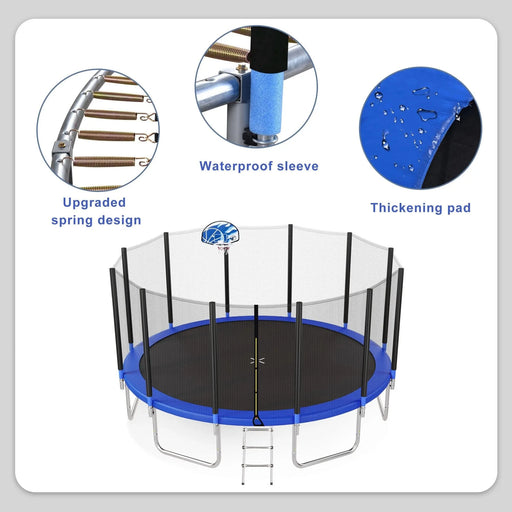 16FT Trampoline for Kids with Safety Enclosure Net, Basketball Hoop and Ladder, Easy Assembly Round Outdoor Recreational Trampoline - DTY Store