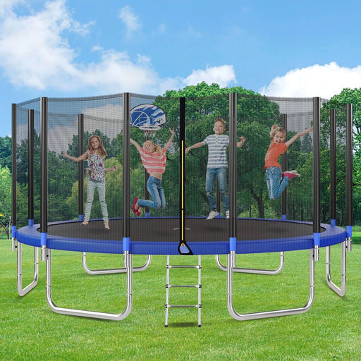 16FT Trampoline for Kids with Safety Enclosure Net, Basketball Hoop and Ladder, Easy Assembly Round Outdoor Recreational Trampoline - DTY Store
