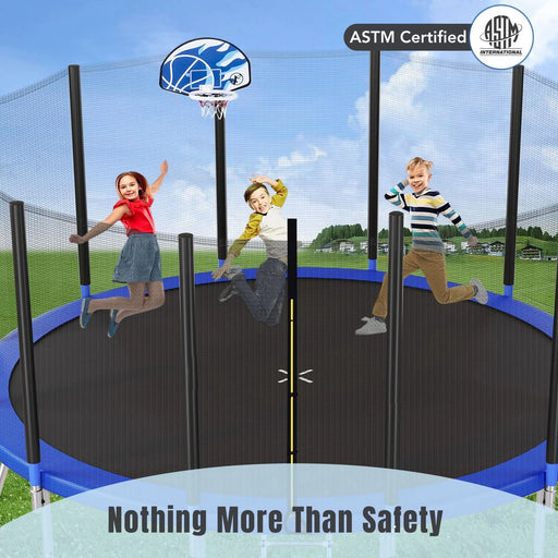 16FT Trampoline for Kids with Safety Enclosure Net, Basketball Hoop and Ladder, Easy Assembly Round Outdoor Recreational Trampoline- DTY Store