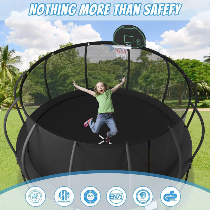 16FT Trampoline for Kids with Upgraded ArcPole and Composite TopLoop for Safety Enclosure, Plus Basketball Board and 12 Ground Stakes, Outdoor Recreational Playset Balance Physical Training Trampoline Default -DTYStore