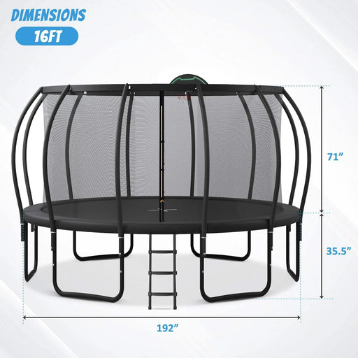 16FT Trampoline for Kids with Upgraded ArcPole and Composite TopLoop for Safety Enclosure, Plus Basketball Board and 12 Ground Stakes, Outdoor Recreational Playset Balance Physical Training Trampoline Default -DTYStore