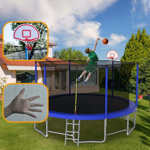 16FT Trampoline with Balance Bar & Basketball Hoop&Ball, ASTM Approved Reinforced Type Outdoor Trampoline with Enclosure Net Default -DTYStore