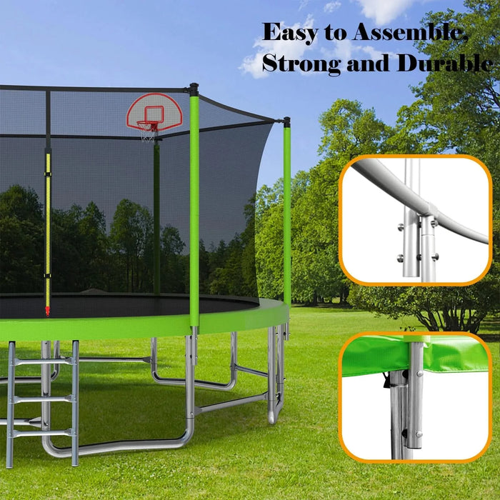 16FT Trampoline with Balance Bar & Basketball Hoop&Ball, ASTM Approved Reinforced Type Outdoor Trampoline with Enclosure Net Default -DTYStore
