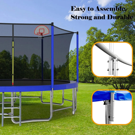 16FT Trampoline with Balance Bar & Basketball Hoop&Ball, ASTM Approved Reinforced Type Outdoor Trampoline with Enclosure Net Default -DTYStore