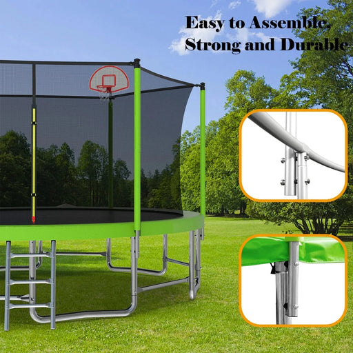 16FT Trampoline with Balance Bar & Basketball Hoop&Ball, ASTM Approved Reinforced Type Outdoor Trampoline with Enclosure Net Default -DTYStore