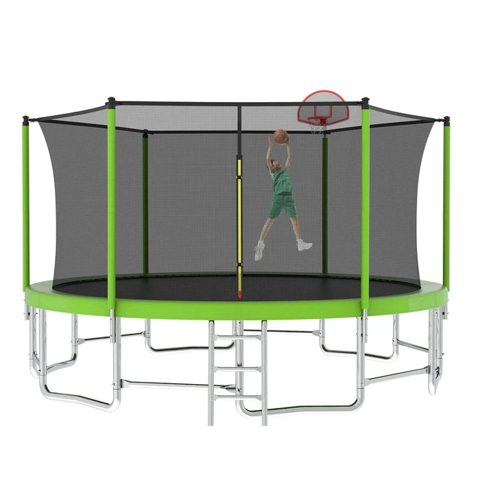 16FT Trampoline with Balance Bar & Basketball Hoop&Ball, ASTM Approved Reinforced Type Outdoor Trampoline with Enclosure Net Default -DTYStore