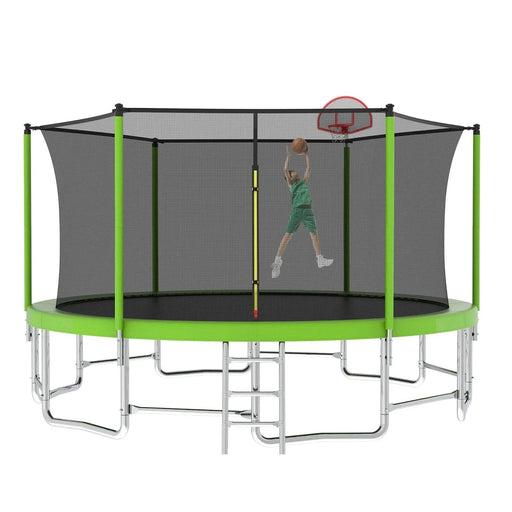 16FT Trampoline with Balance Bar & Basketball Hoop&Ball, ASTM Approved Reinforced Type Outdoor Trampoline with Enclosure Net Default -DTYStore