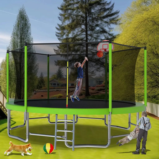 16FT Trampoline with Balance Bar & Basketball Hoop&Ball, ASTM Approved Reinforced Type Outdoor Trampoline with Enclosure Net Default -DTYStore