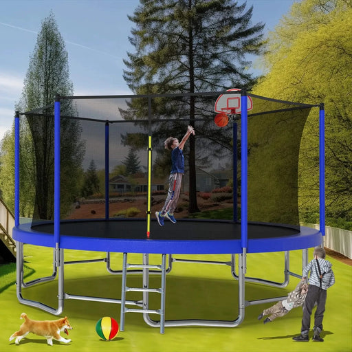 16FT Trampoline with Balance Bar & Basketball Hoop&Ball, ASTM Approved Reinforced Type Outdoor Trampoline with Enclosure Net Default -DTYStore