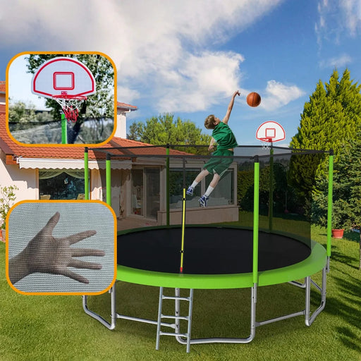 16FT Trampoline with Balance Bar & Basketball Hoop&Ball, ASTM Approved Reinforced Type Outdoor Trampoline with Enclosure Net Default -DTYStore