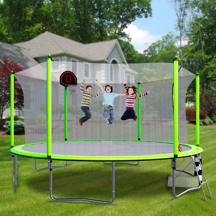 16FT Trampoline with Basketball Hoop pump and Ladder(Inner Safety Enclosure) with soccer goal Green Default -DTYStore