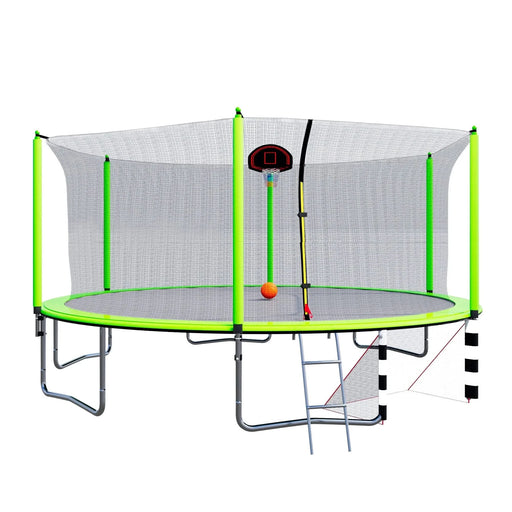 16FT Trampoline with Basketball Hoop pump and Ladder(Inner Safety Enclosure) with soccer goal Green Default -DTYStore