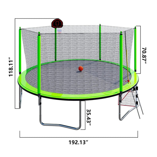 16FT Trampoline with Basketball Hoop pump and Ladder(Inner Safety Enclosure) with soccer goal Green Default -DTYStore