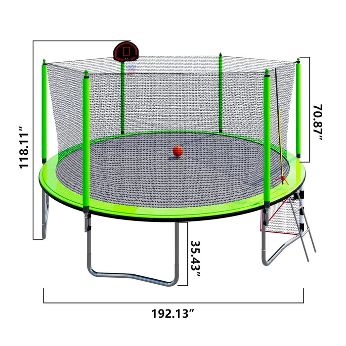 16FT Trampoline with Basketball Hoop pump and Ladder(Inner Safety Enclosure) with soccer goal Green Default -DTYStore