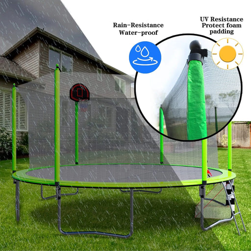 16FT Trampoline with Basketball Hoop pump and Ladder(Inner Safety Enclosure) with soccer goal Green Default -DTYStore