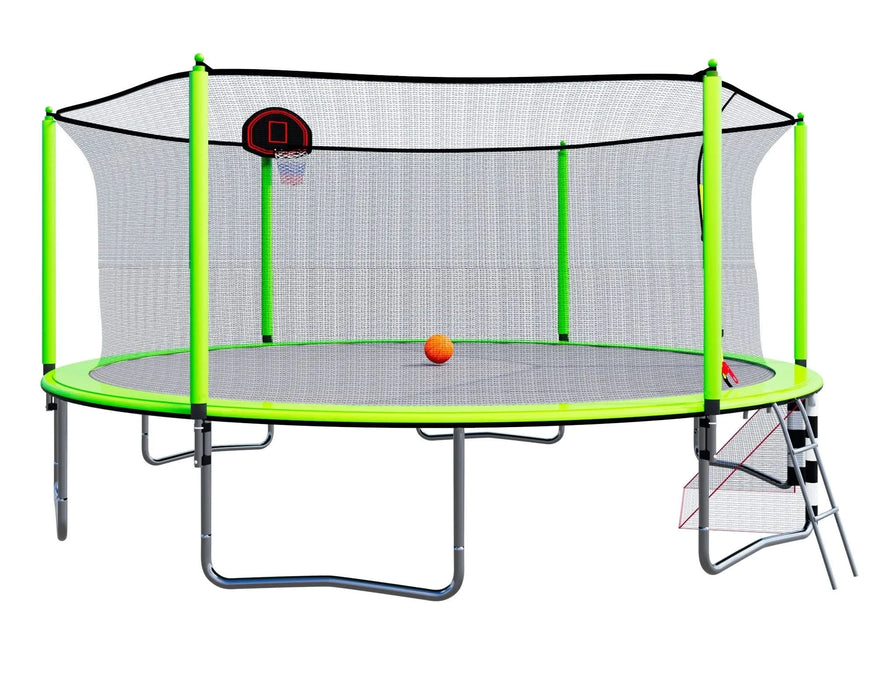 16FT Trampoline with Basketball Hoop pump and Ladder(Inner Safety Enclosure) with soccer goal Green Default -DTYStore