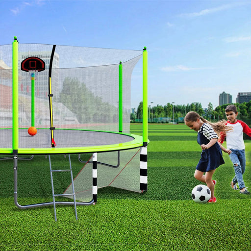 16FT Trampoline with Basketball Hoop pump and Ladder(Inner Safety Enclosure) with soccer goal Green Default -DTYStore