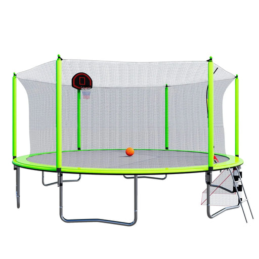 16FT Trampoline with Basketball Hoop pump and Ladder(Inner Safety Enclosure) with soccer goal Green Default -DTYStore