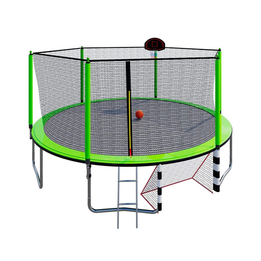 16FT Trampoline with Basketball Hoop pump and Ladder(Inner Safety Enclosure) with soccer goal Green Default -DTYStore
