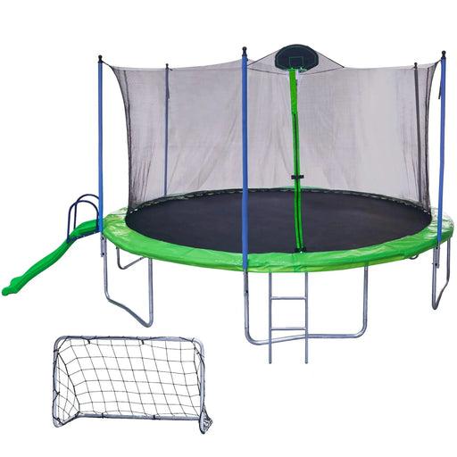 16FT Trampoline with Slide , Outdoor Trampoline for Kids and Adults with Enclosure Net and Ladder,football goal,backboard Default -DTYStore