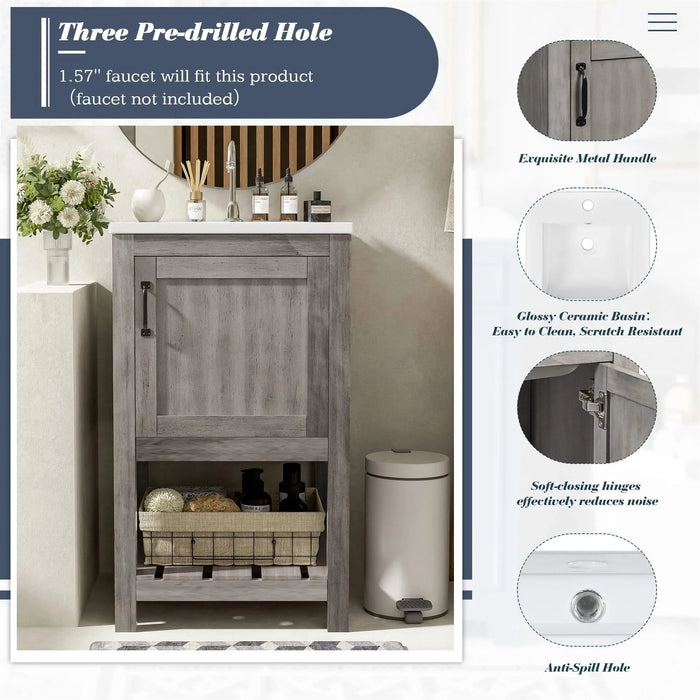 16' Bathroom Vanity Sink Combo for Small Space, Bathroom Sink Cabinet with Rectangular Ceramic Basin, Bathroom Vanities Cabinet with 1 Door and 1 Open Shelf Default -DTYStore