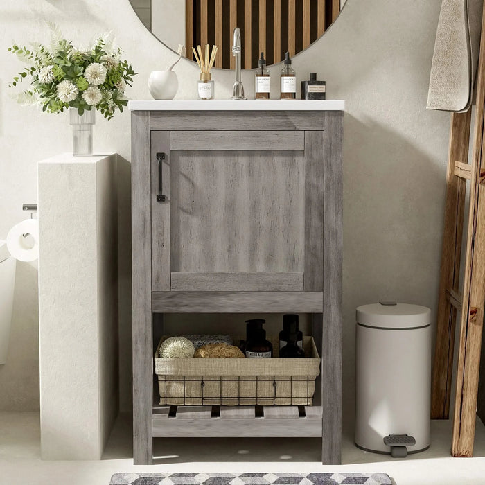 16' Bathroom Vanity Sink Combo for Small Space, Bathroom Sink Cabinet with Rectangular Ceramic Basin, Bathroom Vanities Cabinet with 1 Door and 1 Open Shelf Default -DTYStore