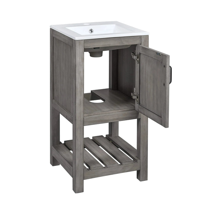 16' Bathroom Vanity Sink Combo for Small Space, Bathroom Sink Cabinet with Rectangular Ceramic Basin, Bathroom Vanities Cabinet with 1 Door and 1 Open Shelf Default -DTYStore