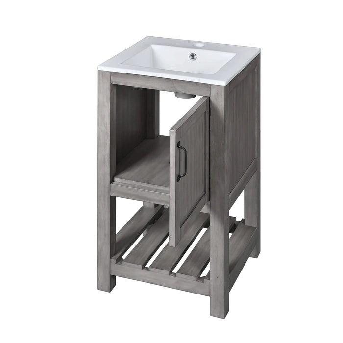 16' Bathroom Vanity Sink Combo for Small Space, Bathroom Sink Cabinet with Rectangular Ceramic Basin, Bathroom Vanities Cabinet with 1 Door and 1 Open Shelf Default -DTYStore