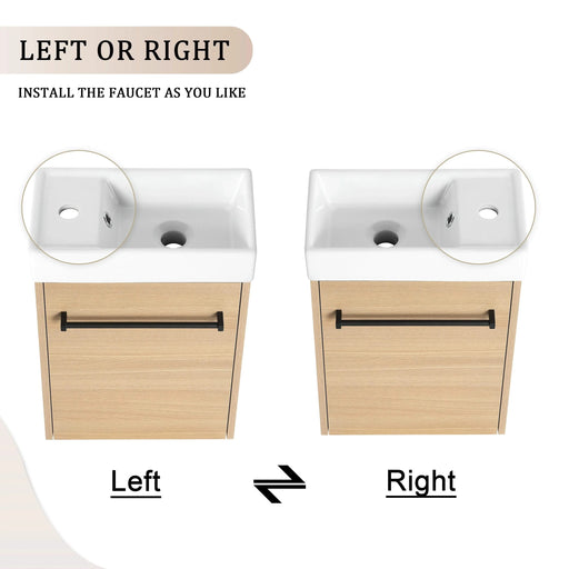 16'' Floating Wall-Mounted Bathroom Vanity with Ceramic Sink & Soft-Close Cabinet Door, For Small Bathroom Default -DTYStore